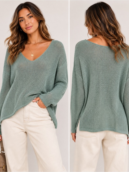 Carve Designs Sweaters - CARVE DESIGNS Organic Cotton Zella Mesh Pullover Sweater Green Women’s Medium